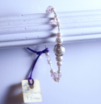 Glass Crystals with Beaded Pearls: Stretch Bracelet: Pink & Pearl: 7" - $14.25