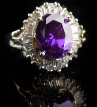 14KT white  Gold Ring - amethyst baguette stone - purple sweetheart size... - $425.00