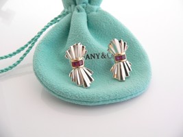 Tiffany &amp; Co Ribbon Earrings Silver 14K Gold Ruby Gemstone Studs Gift Lo... - $1,998.00