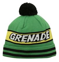 Grenade Comic Striped Knit Pom Pom Winter Hat Beanie Toque Green - $18.04