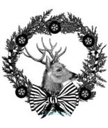 vintage christmas buck deer wreath art clipart printable digital download png  - $2.99