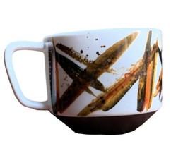 Starbucks Into The Fire Coffee Mug White Brown Abstract Artisan Series Cup Retro - $12.86