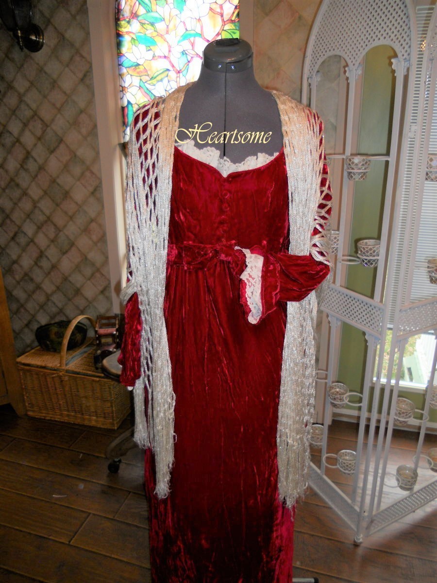 Red velvet 60s Regency dress gown 3 pc and 50 similar items