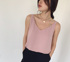 2022 V-neck Chiffon Sleeveless Top Ladies Chiffon Tank Bridesmaid Chiffon Tank T image 8