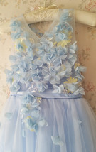 Full Flowers Embroidery Short Flower Girl Dress Blue Wedding Birthday Dress NWT
