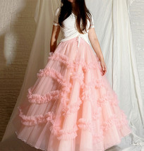Women BLUSH PINK Layered Tulle Skirt Wedding A-line Tulle Maxi Skirt Outfit 