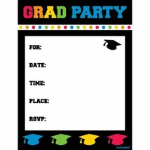 Graduation Postcard Invitations Multicolor 8 Ct "Grad Party" - $3.46