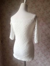 Ivory White Lace Top Floral Crop Sleeve Lace Bridesmaid Top Boat Neck Plus Size image 11