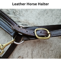 Leather Horse size Halter Dark Brown Brass Hardware USED image 2