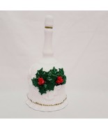 Christmas Holly Bell Vintage 6&quot; White Ceramic Hermitage Pottery 1999 Whi... - $19.89