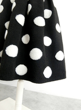 Women Winter Polka Dot Holiday Skirt A-line Black Wool-blend Pleated Skirt Plus  image 5