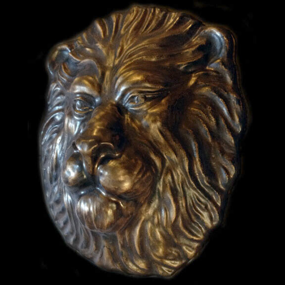 Large and Heavy Lion Head wall sculpture plaque in Dark Bronze Finish