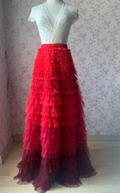 Red Tiered Maxi Skirt Outfit High Waisted Plus Size Tiered Long Tulle Skirts 