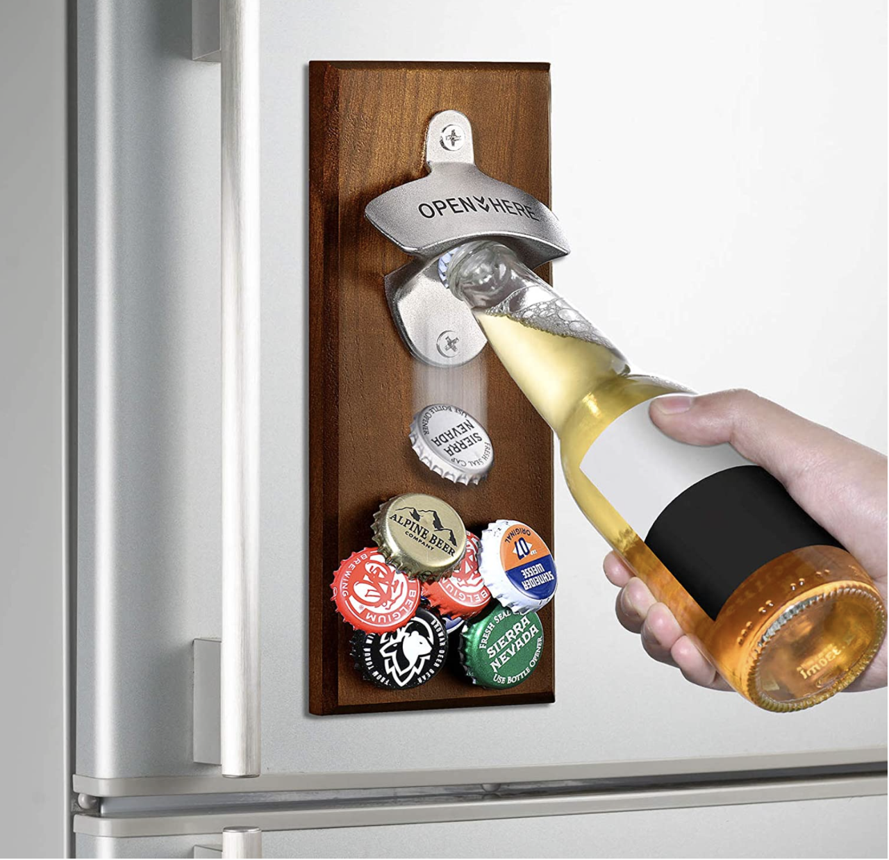 Wall Mounted Magnetic Bottle Opener Catches Caps! Unique Beer Gift ...