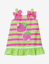 Girls 4 5 6 Pink White Green Cotton Strawberry Summer Dress Striped Sund... - $14.99