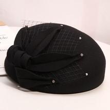 Fedoras Hats For Women Elegant Flower Black Pillbox Hat  Felt Hat Vintage Weddin - $84.78