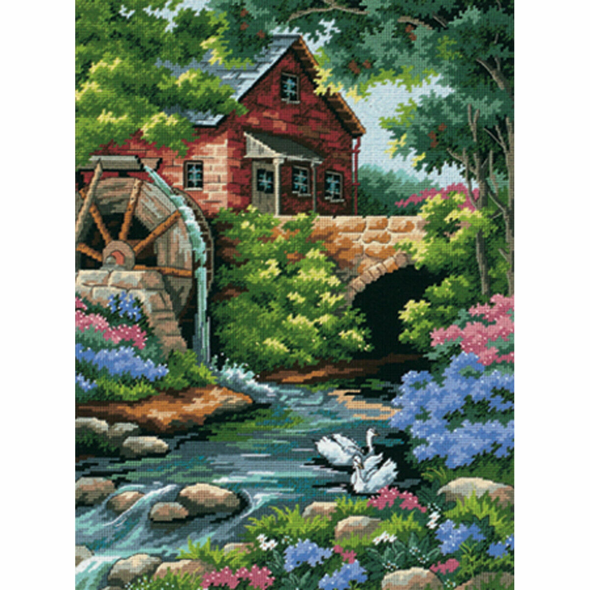 DIMENSIONS Old Mill Cottage Needlepoint Kit 12X16 Stitched In Thread, Multicolor