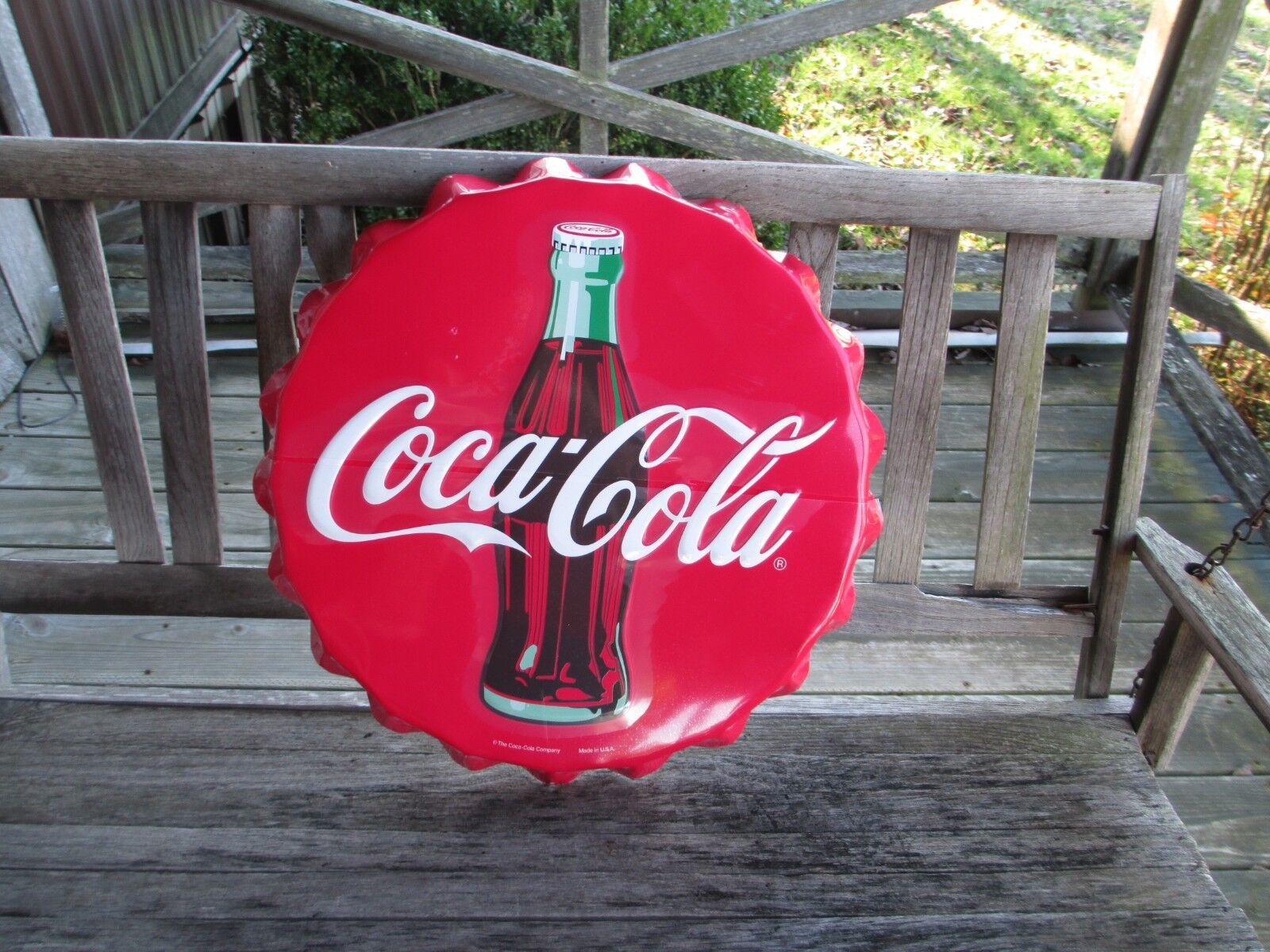 Primary image for Coca-Cola Large Bottle Cap Steel Sign Red with White Script Logo  - BRAND NEW