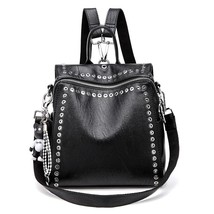  Women PU Leather Backpack Rivet Multifunctional  Bag Female Retro Trave... - $173.59