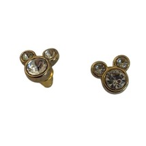Disney Mickey Mouse Stud Earrings Crystals Vintage Gold Tone Clear April Birthst - $14.65