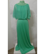 Miss Rubette Gown Vintage Green Sleeveless Chiffon Crochet Angel Maxi IL... - $269.99