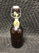 Old Vintage Grolsch Amber Brown Beer Bottle w Porcelain Swing Top Lid Barware - $4.95