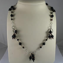 .925 SILVER RHODIUM NECKLACE WITH BLACK ONYX AND GRENADE - $77.70
