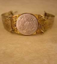 VIntage Coin bracelet - hand hammered cuff - primitive fob bracelet - ar... - $55.00