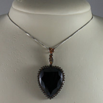 .925 SILVER RHODIUM NECKLACE WITH BURNISHED HEART OF BROWN AND YELLOW CR... - $102.83