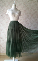 ARMY GREEN Layered Long Tulle Skirt High Waisted Plus Size Long Tulle Skirt