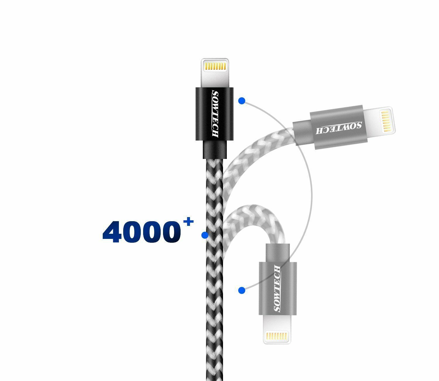 3 Charging USB Cord Lightning cable iphone 8 X Nylon Braid 5ft Black