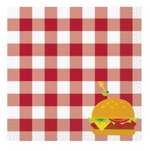 Classic BBQ 16 Ct Lunch Napkins Summer Party Red  Gingham Burger - $3.85