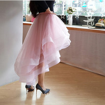 White High Low Layered Tulle Skirt High Waist Long Tiered Tulle Skirt Outfit D87 image 6
