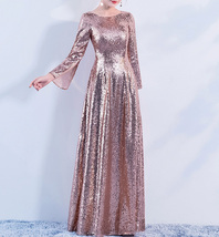 Long Sleeve Rose-Gold Maxi Sequin Dress Women Maxi Sequin Evening Gown Plus Size image 6