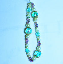 Glass Crystals w Beaded Pearls Stretch Bracelet: Blue Pink Purple: 7" - $14.25