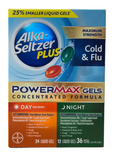 Alka Seltzer Plus PowerMAX Gel Cold&Flu Day/Night 36 ct Exp 08/2024 ...