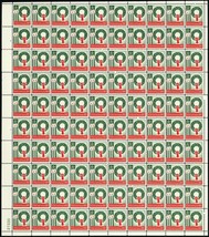 Christmas Wreath Sheet of One Hundred 4 Cent Postage Stamps Scott 1205 - $22.95