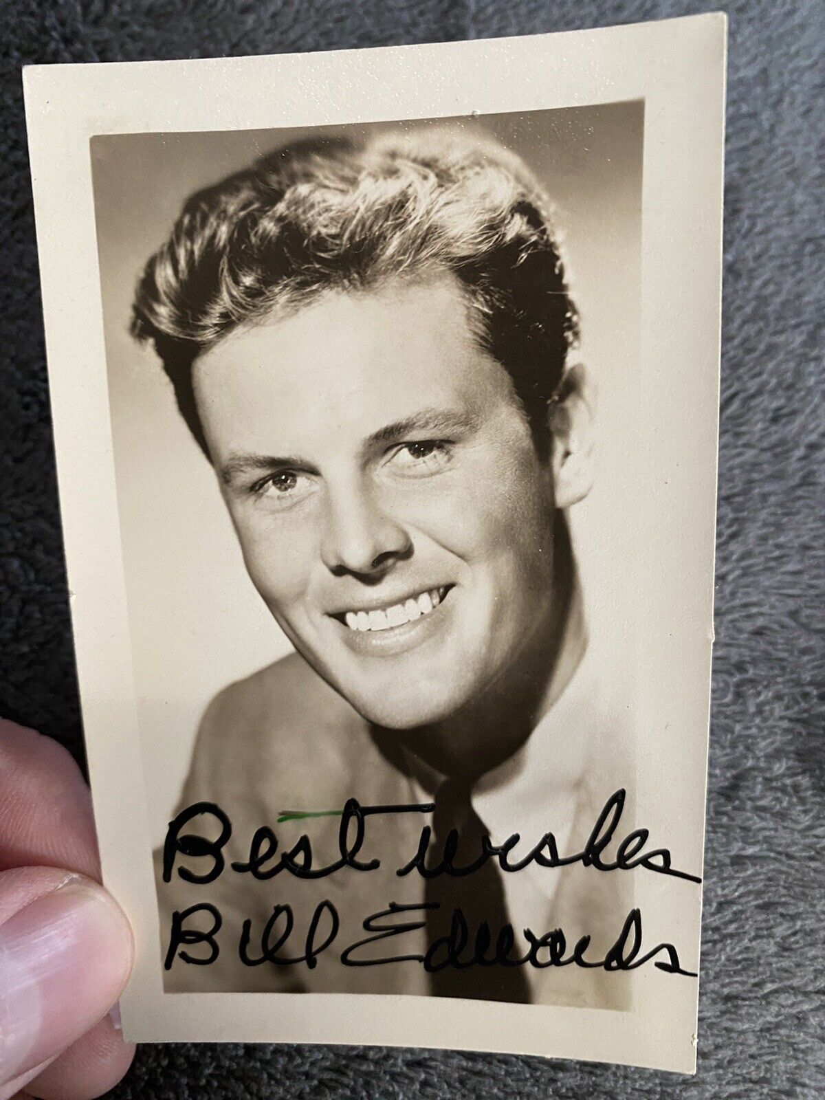 BILL EDWARDS movie studio fan club promo photo 1945 snapshot 2.5"x4
