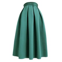 Emerald Green Midi Holiday Skirt Outfit Women Pleated Midi Skirt with Pockets