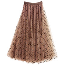 Women Caramel Polka Dot Tulle Skirt Holiday Two Layered Dotted Tulle Midi Skirt image 3