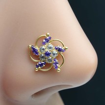 Indiano Placcato Oro Brillantino Naso Violetto Bianco Cz Cavatappi Piercing Ring - $14.96