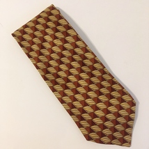 Valentino Cravatte Neck Tie 100% Silk Handmade Brown Gold Rust Geometric... - $28.00