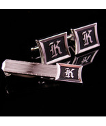 Monogrammed cufflinks / letter Script K set / Vintage silver Initial cuf... - $145.00