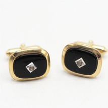 Vintage Gold Tone Black Diamond Cuff Links Pair  - $14.84