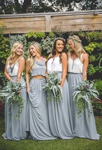 Silver Gray Chiffon Bridesmaid Skirt Floor Length Chiffon Wedding Party Skirt