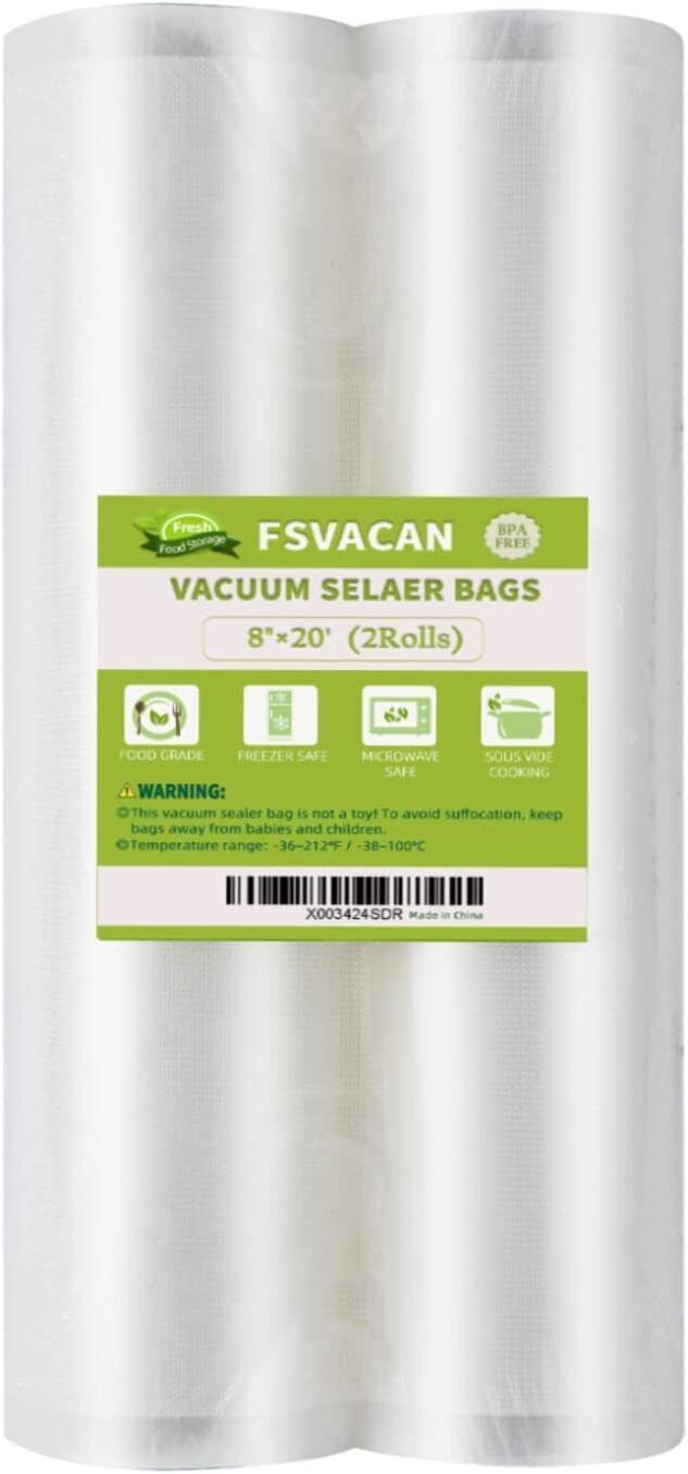 GERYON Vacuum Sealer Bags for All Food Vacuum Sealer Machine, 2 Pack 8 x  16' Vac Sealer Rolls, Commercial Grade BPA Free Material for Sous Vide 