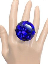 Oversized Royal Blue Crystal Adjustable Statement Ring Drag Queen Pageant - $17.10