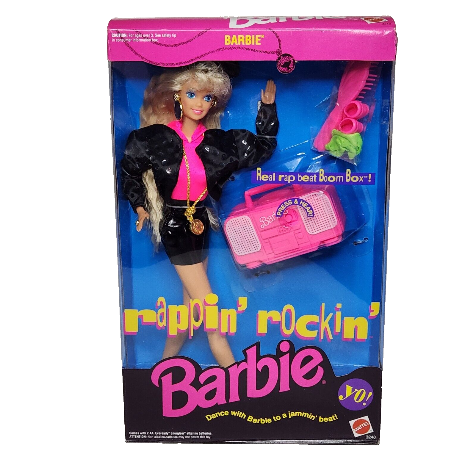 VINTAGE 1991 RAPPIN ROCKIN RAP BARBIE DOLL MATTEL ORIGINAL BOX # 3248  BOOMBOX