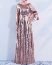 Long Sleeve Rose-Gold Maxi Sequin Dress Women Maxi Sequin Evening Gown Plus Size image 5
