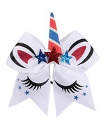 NEW 4th if July Patriotic Unicorn Girls Hair Tie Bow 7 Inches - $6.99
